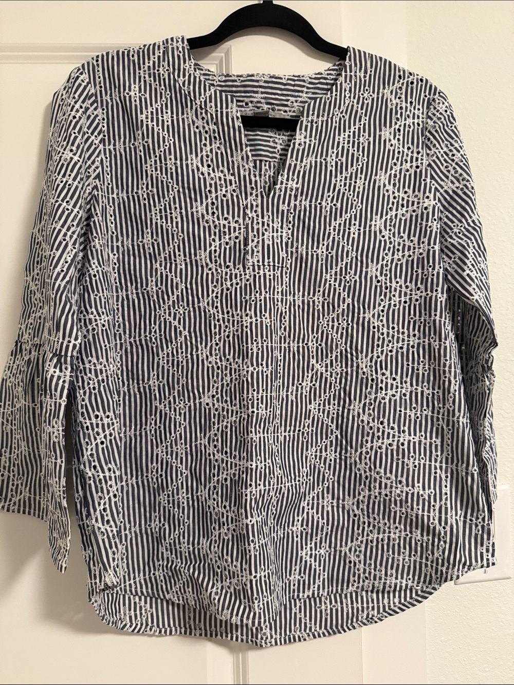 Marc New York Navy and White Striped Eyelet Tunic